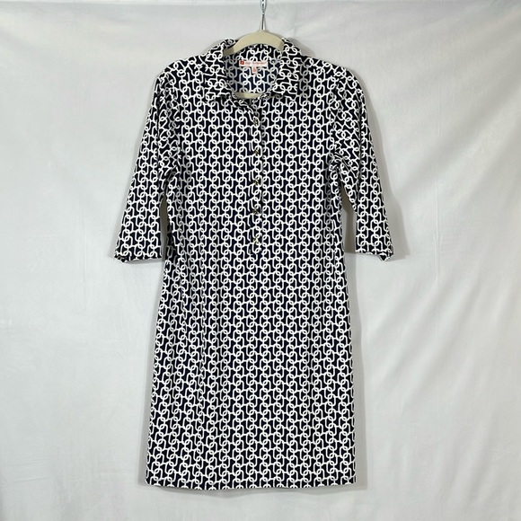 Jude Connally Dresses & Skirts - Jude Connally Dress Size M Navy White Geometric Print EUC
